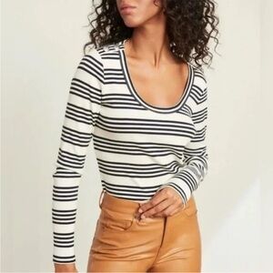 Veronica Beard Lizzie Striped Scoop Neck Top Long Sleeve Stretch Large Luxury